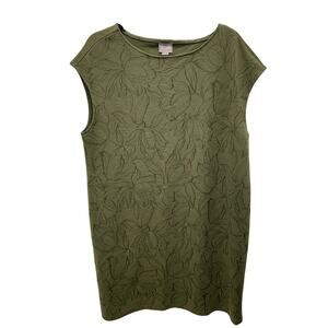 Chico's Dress 3 Olive Green Jacquard Botanical Floral Sleeveless Career XL 16
